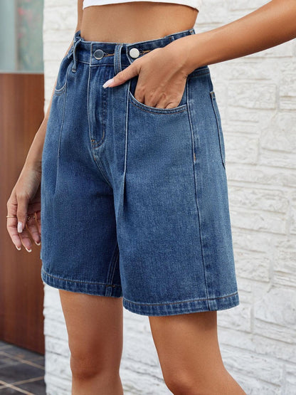 High Waist Denim Shorts with Pockets Carauana Store