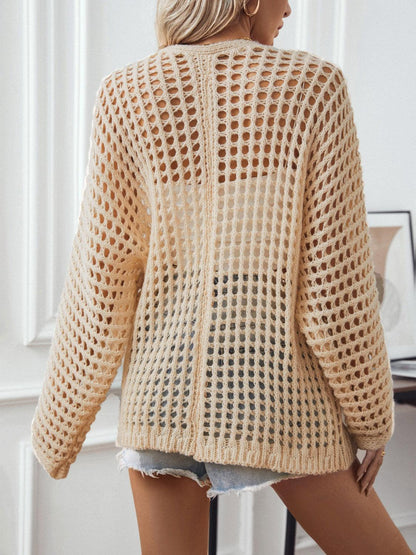 Openwork Open Front Long Sleeve Cardigan Carauana Store
