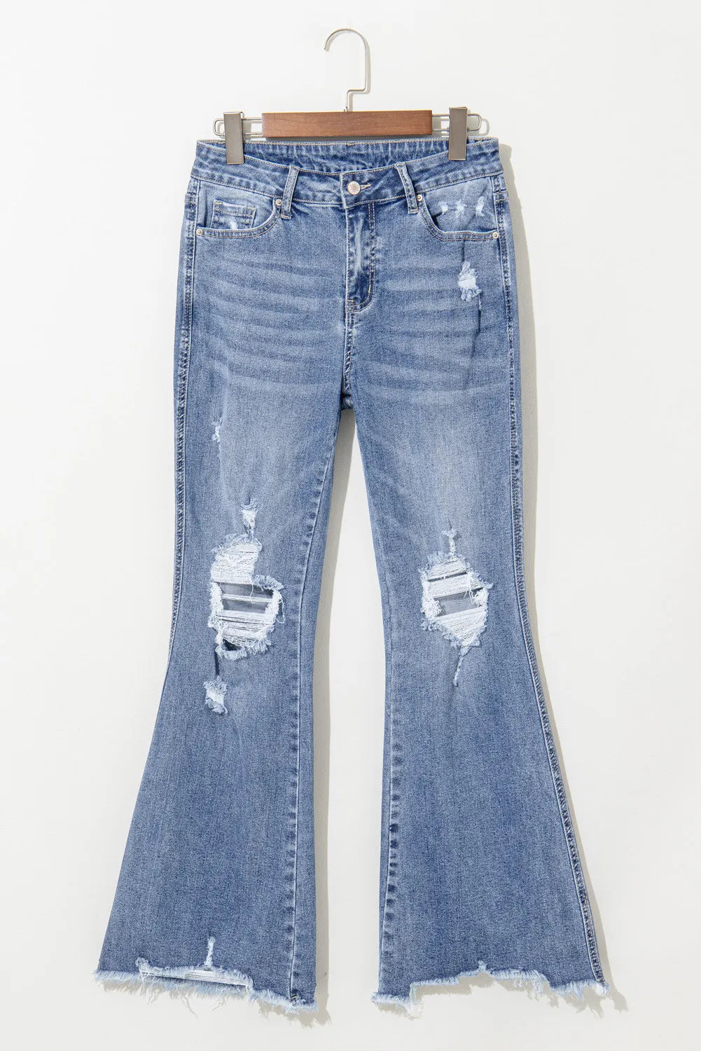 Distressed Raw Hem Bootcut Jeans Carauana Store