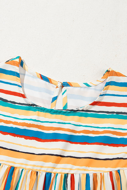 Multicolour Vibrant Stripes Printed Flutter Sleeve Babydoll Blouse