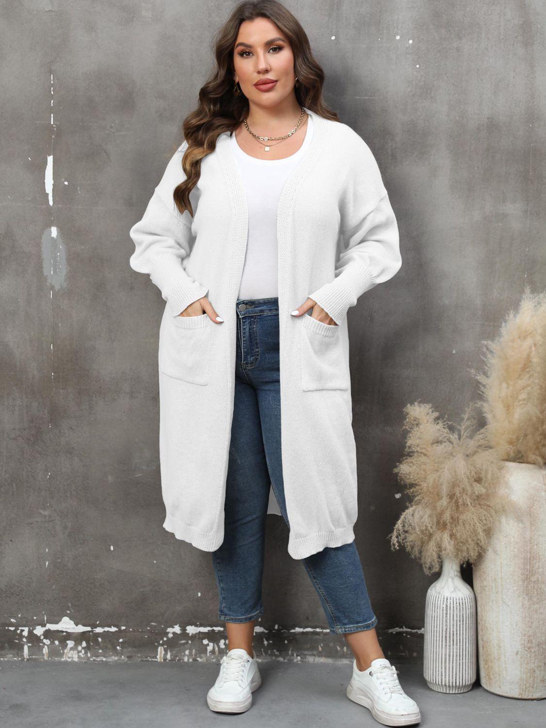 Plus Size Long Sleeve Pocketed Cardigan Carauana Store