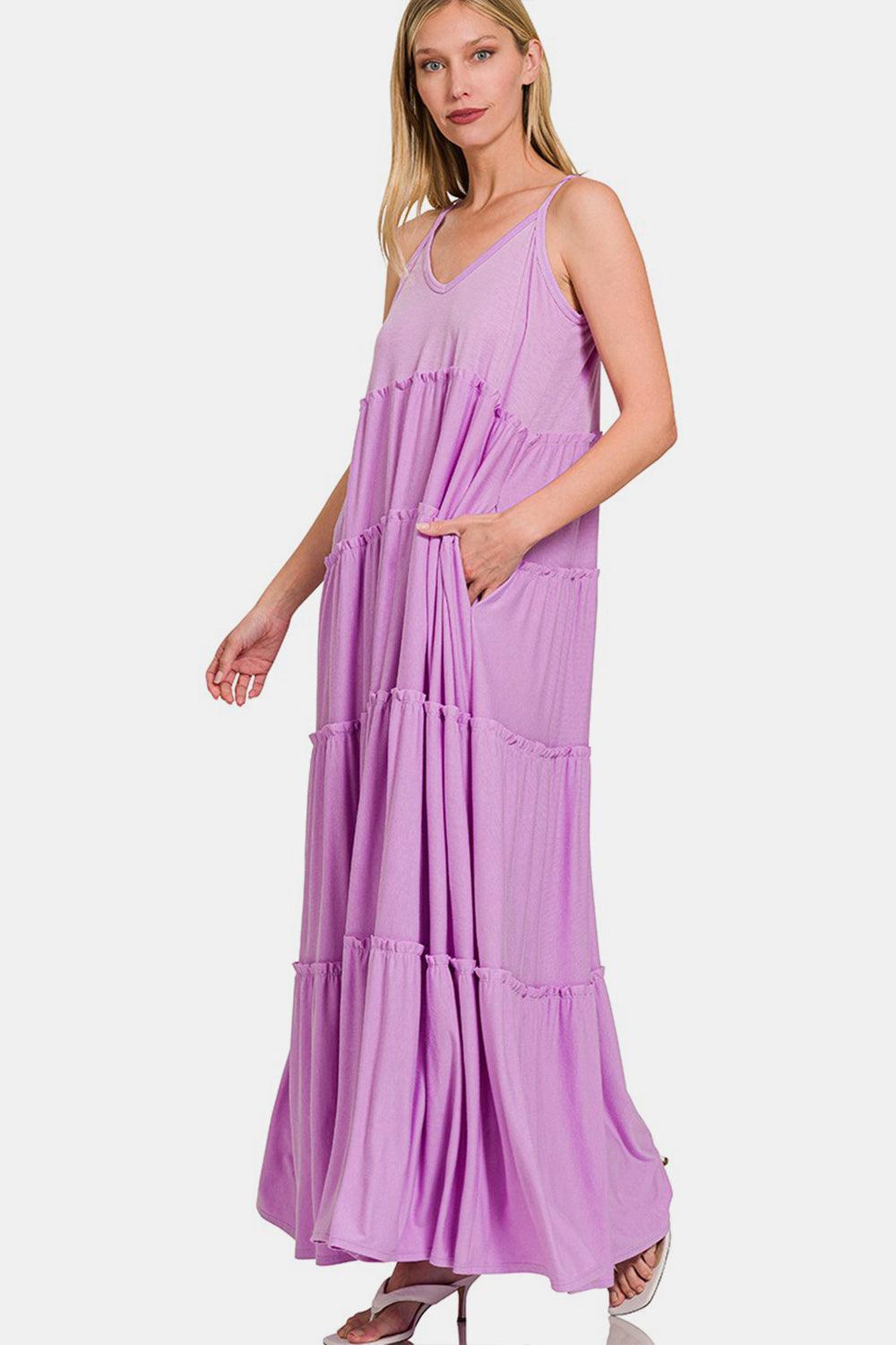 Zenana Frill Tiered V-Neck Maxi Cami Dress Carauana Store