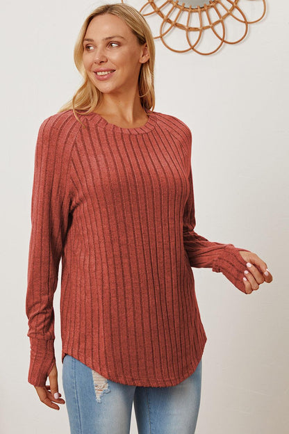 Basic Bae Full Size Ribbed Thumbhole Sleeve T-Shirt Carauana Store