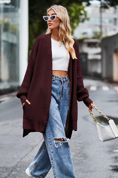 Open Front Dropped Shoulder Longline Cardigan Carauana Store