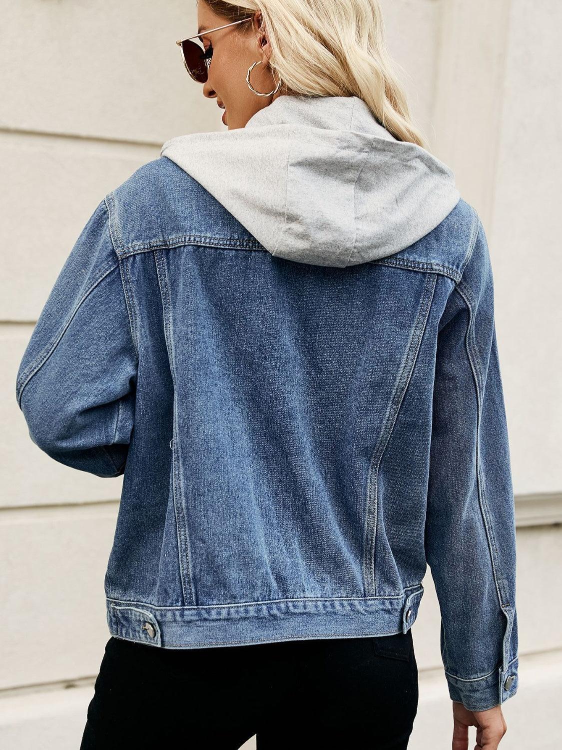 Drawstring Hooded Button Up Denim Jacket Carauana Store