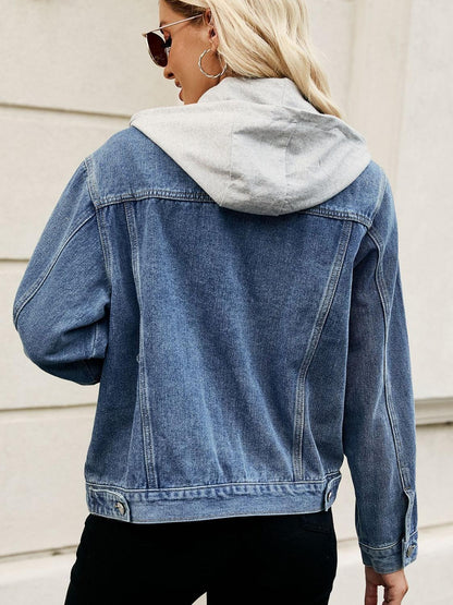 Drawstring Hooded Button Up Denim Jacket Carauana Store