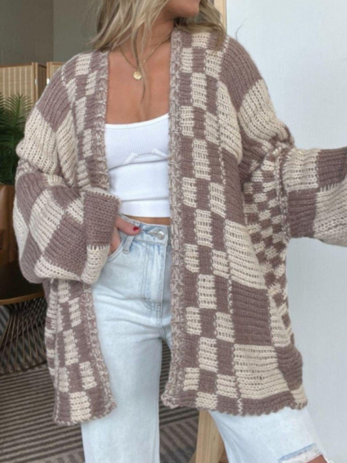 Plaid Open Front Long Sleeve Cardigan Carauana Store