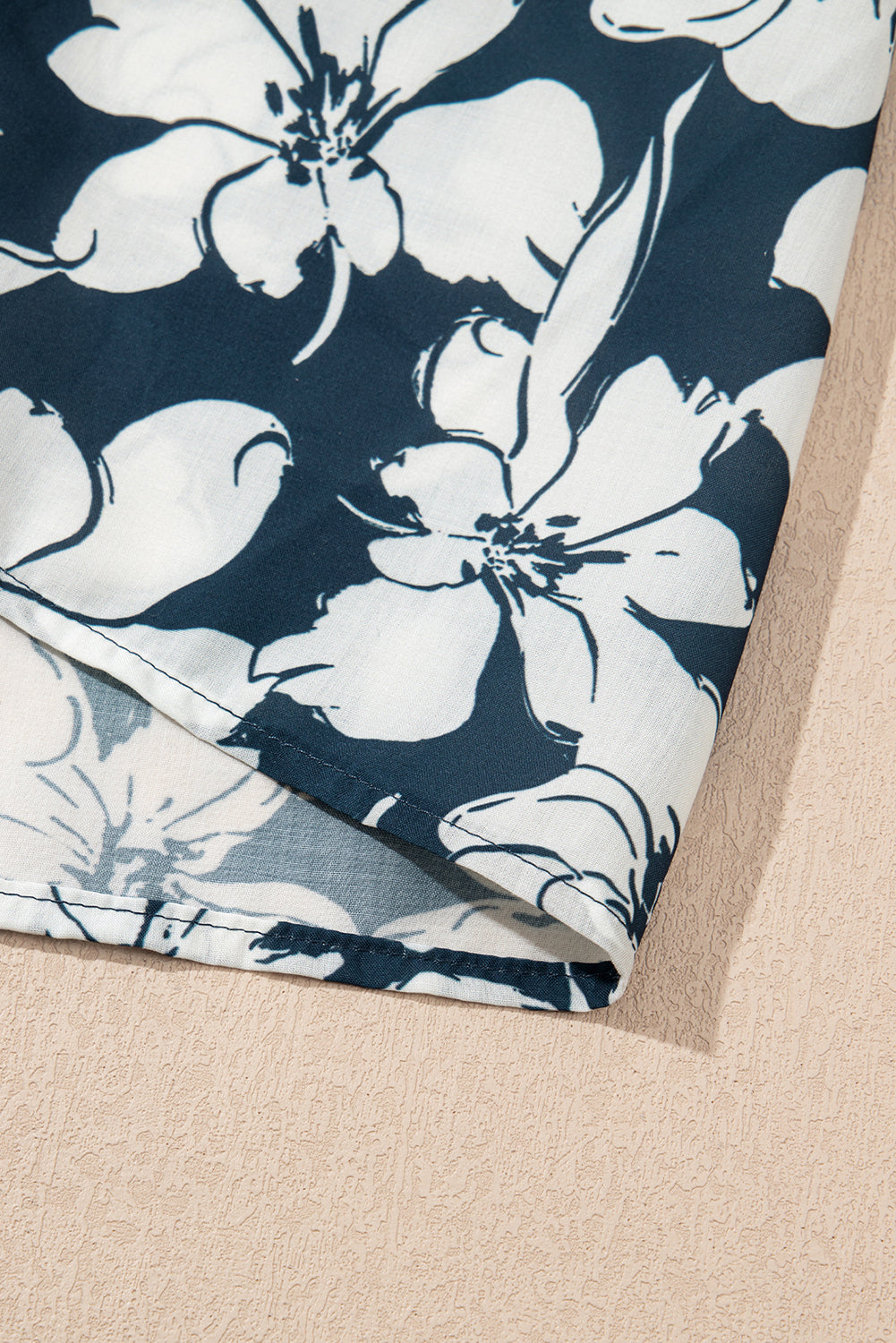 Blue Floral Short Puff Sleeve Summer Shirt