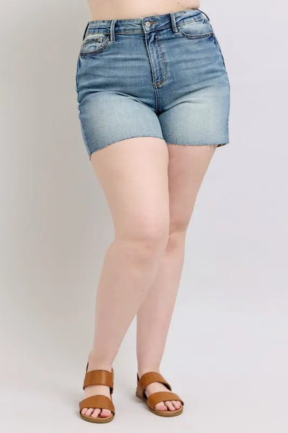 Judy Blue Full Size High Waist Star Seam Detail Denim Shorts Plus Size Carauana Store