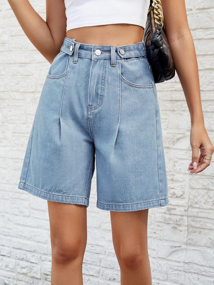 High Waist Denim Shorts with Pockets Carauana Store