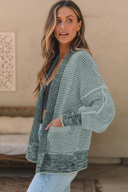 Waffle-knit Pocketed Open Front Cardigan Carauana Store