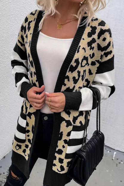 Leopard Open Front Long Sleeve Cardigan Carauana Store