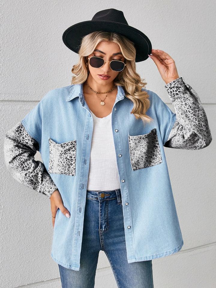 Leopard Button Up Denim Jacket Carauana Store