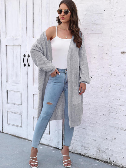 Open Front Longline Cardigan with Pockets Carauana Store