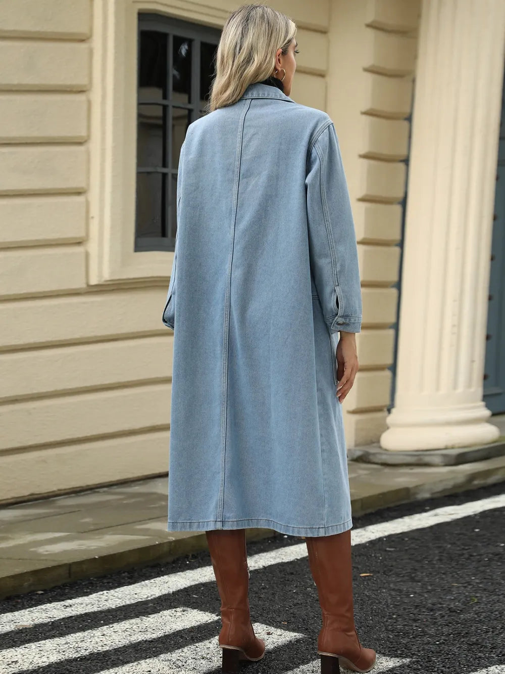 Pocketed Button Down Collared Neck Denim Jacket Carauana Store