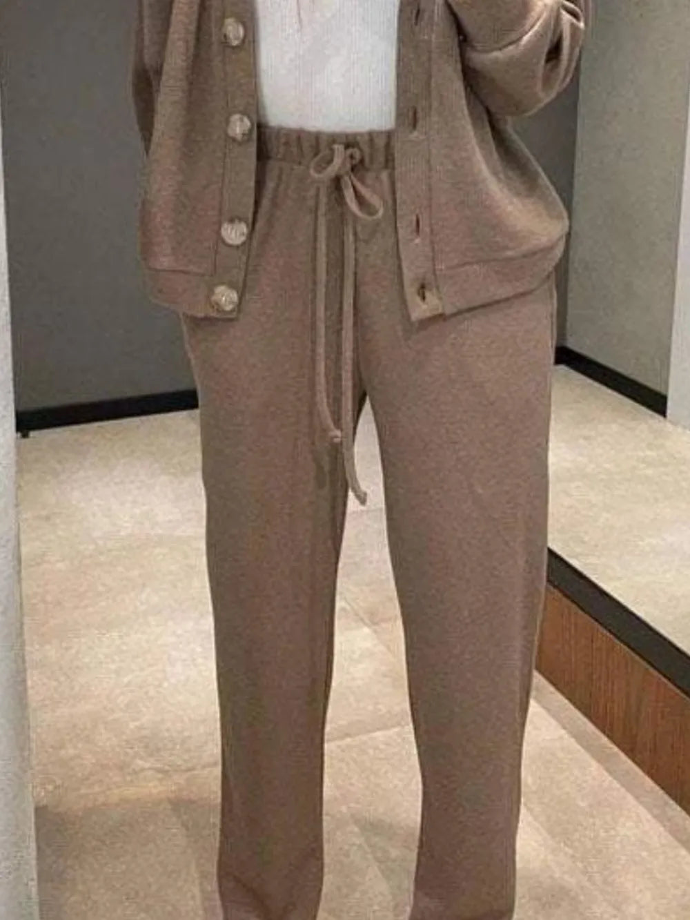 Full Size Button Up Long Sleeve Top and Pants Set Carauana Store