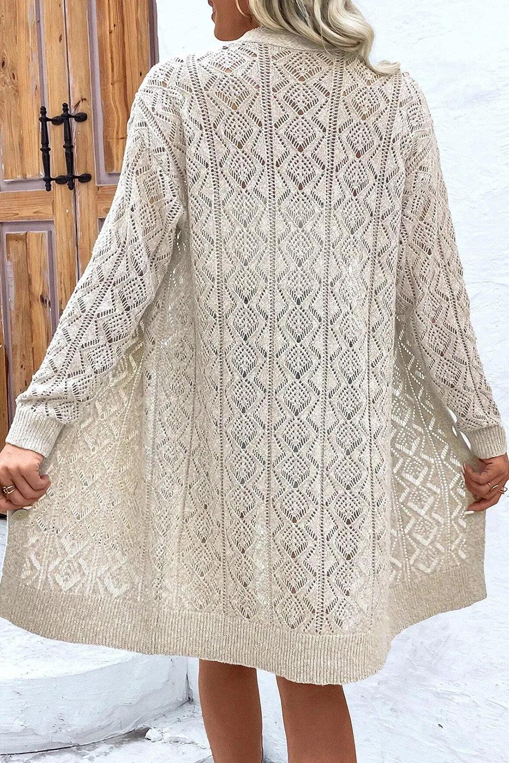 Openwork Button Down Long Sleeve Cardigan Carauana Store