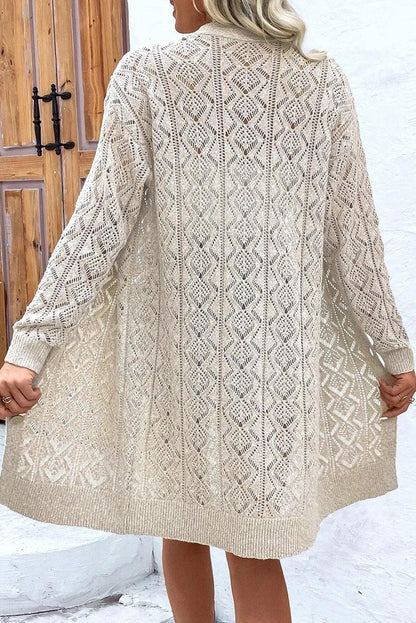 Openwork Button Down Long Sleeve Cardigan Carauana Store