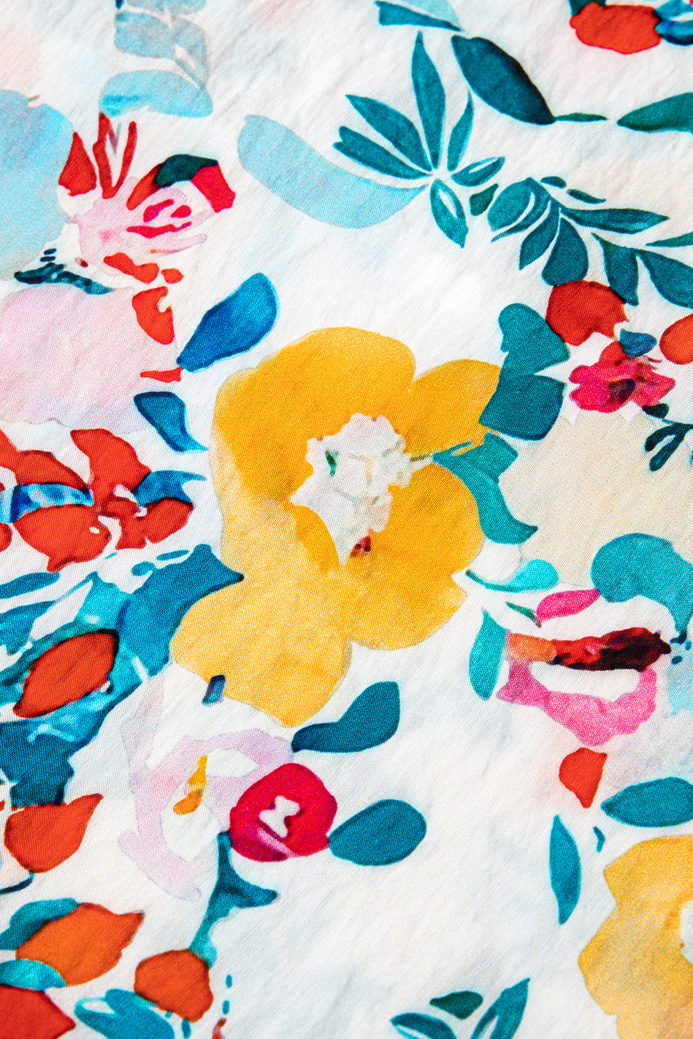 Peacock Blue Floral Print Slit V Neck Short Sleeve Blouse