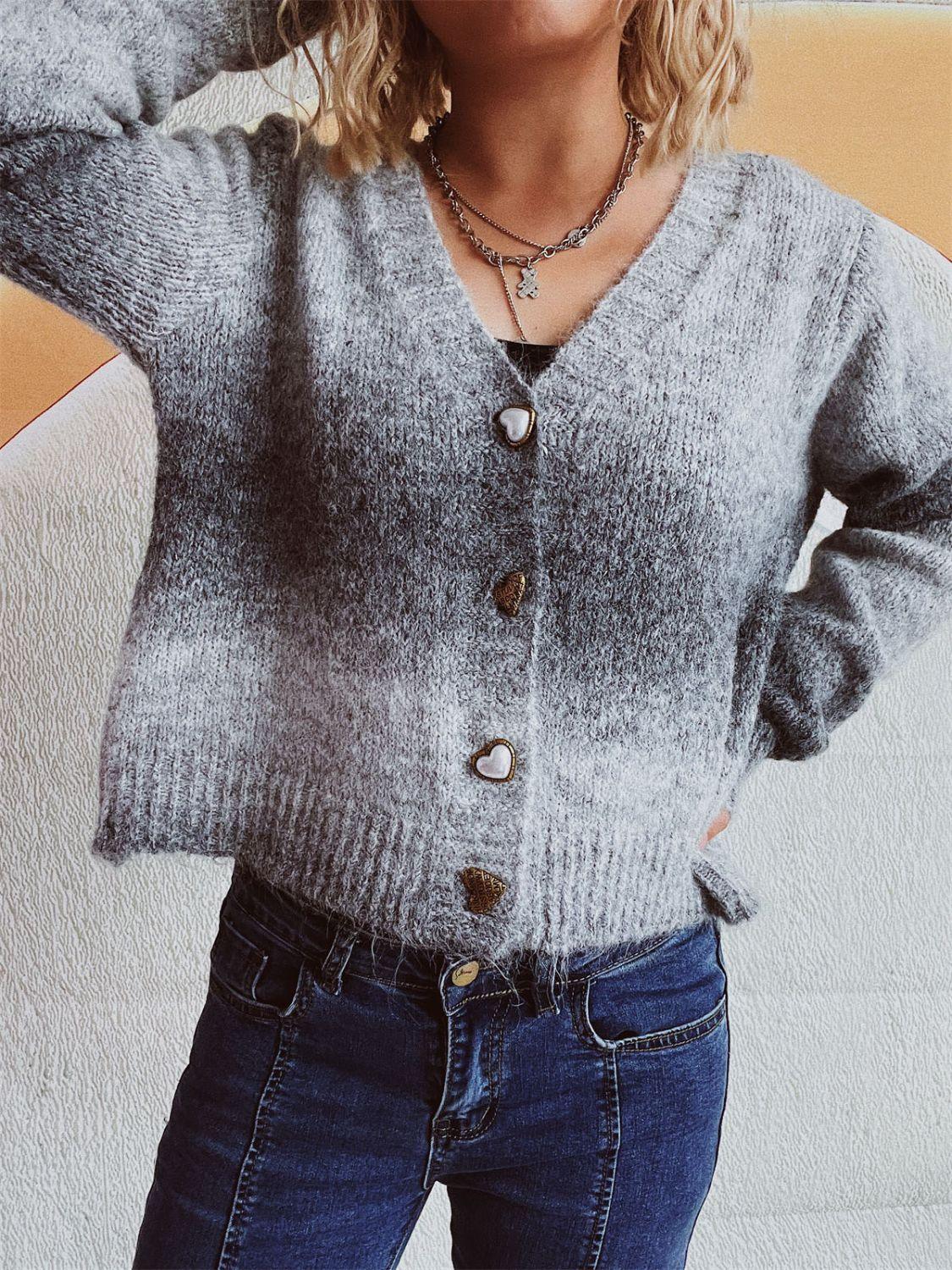 Gradient Heart Shape Button V-Neck Cardigan Carauana Store