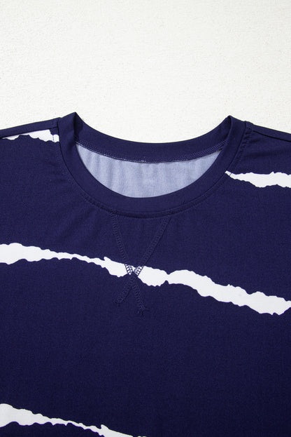 Blue Tie-dye Stripe Casual T-Shirt