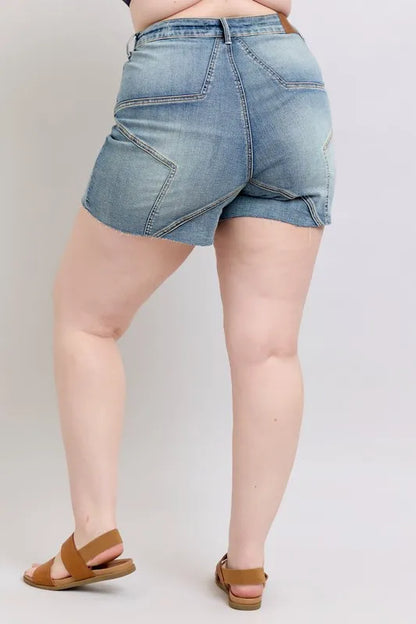 Judy Blue Full Size High Waist Star Seam Detail Denim Shorts Plus Size Carauana Store
