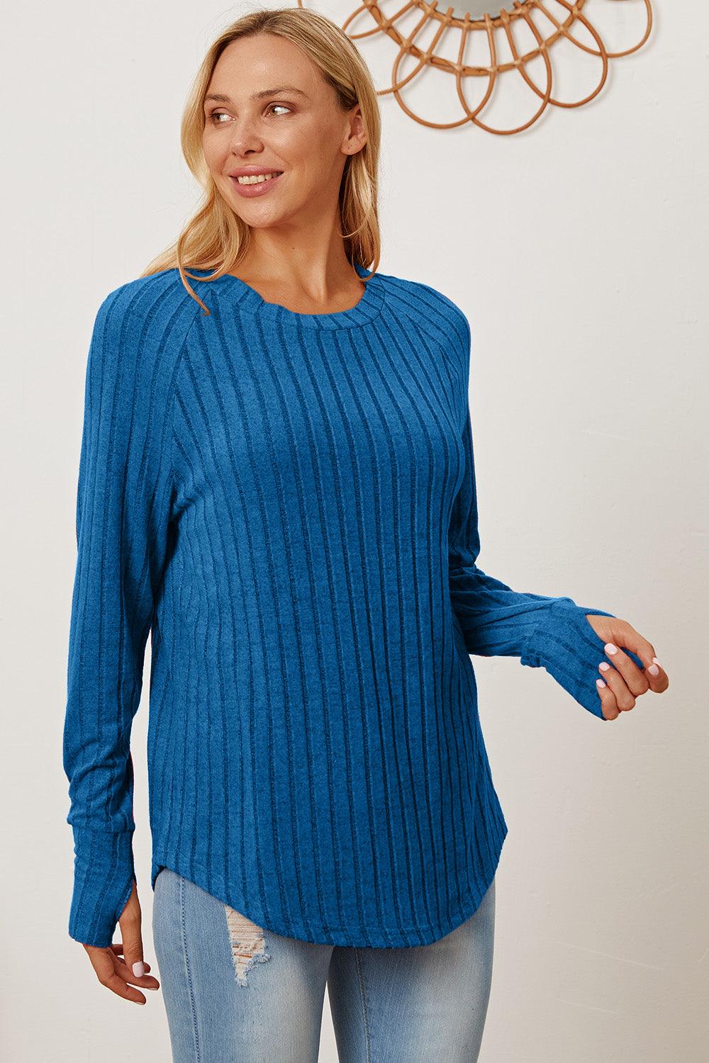 Basic Bae Full Size Ribbed Thumbhole Sleeve T-Shirt Carauana Store