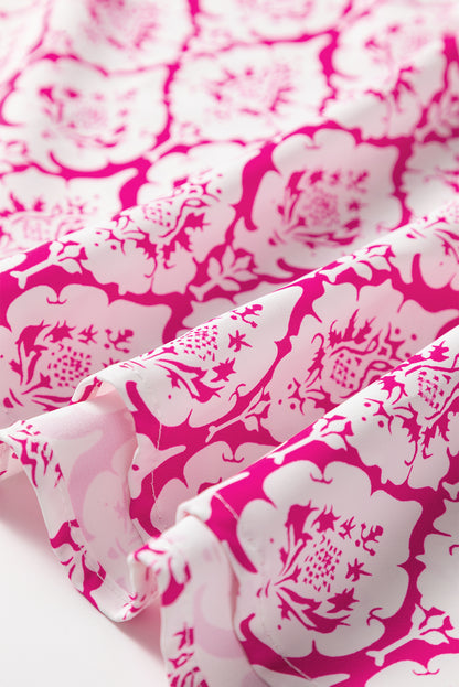 Pink Western Print Zipped Collar Short Sleeve Summer Blouse Top