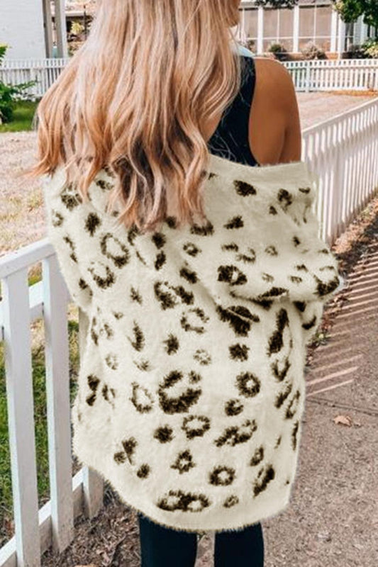 Leopard Open Front Cardigan with Pockets Carauana Store