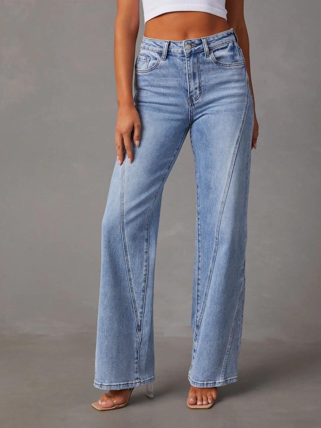 High Waist Straight Jeans with Pockets Carauana Store
