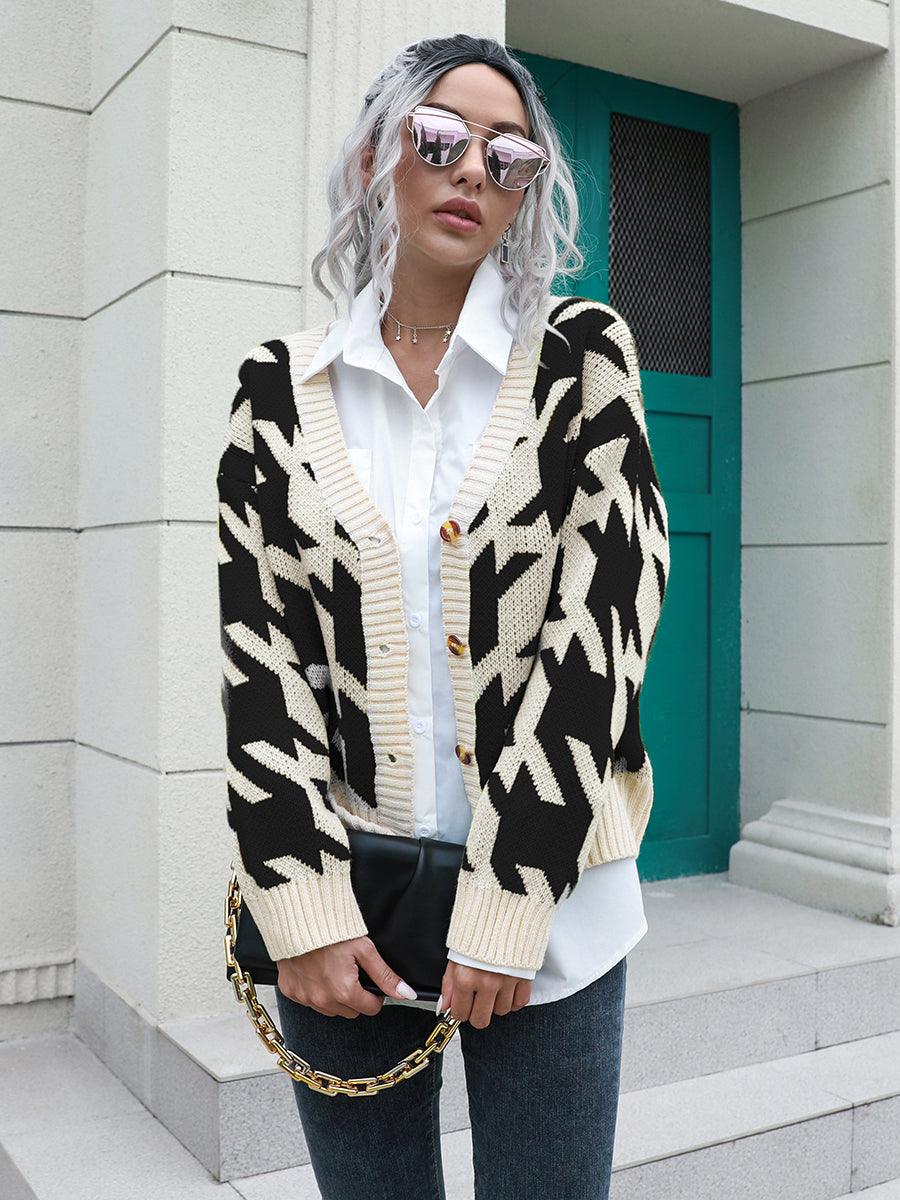 Houndstooth Button Down Cardigan Carauana Store