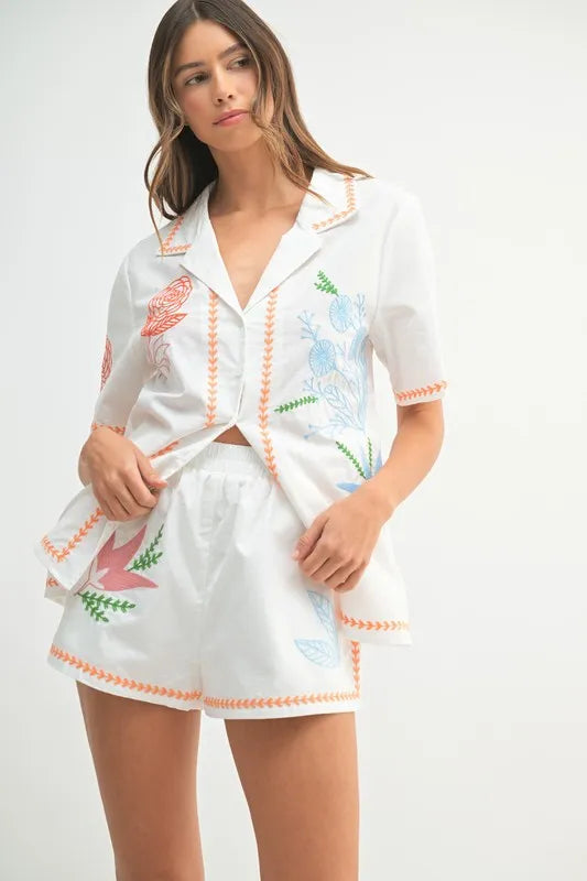 MABLE Embroidered Button Down Shirt and Shorts Set Carauana Store