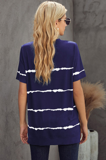 Blue Tie-dye Stripe Casual T-Shirt