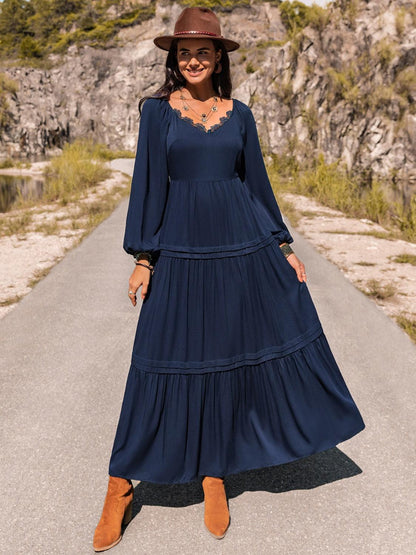 Long Sleeve Lace Trim Maxi Dress Carauana Store