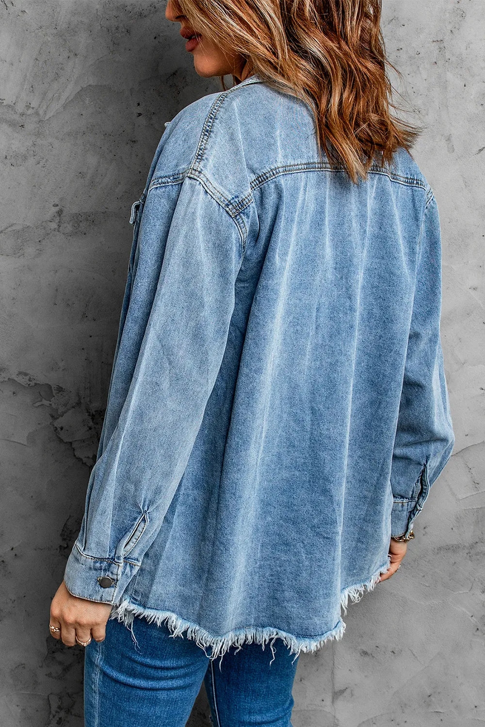 Button Up Pocketed Raw Hem Denim Jacket Carauana Store