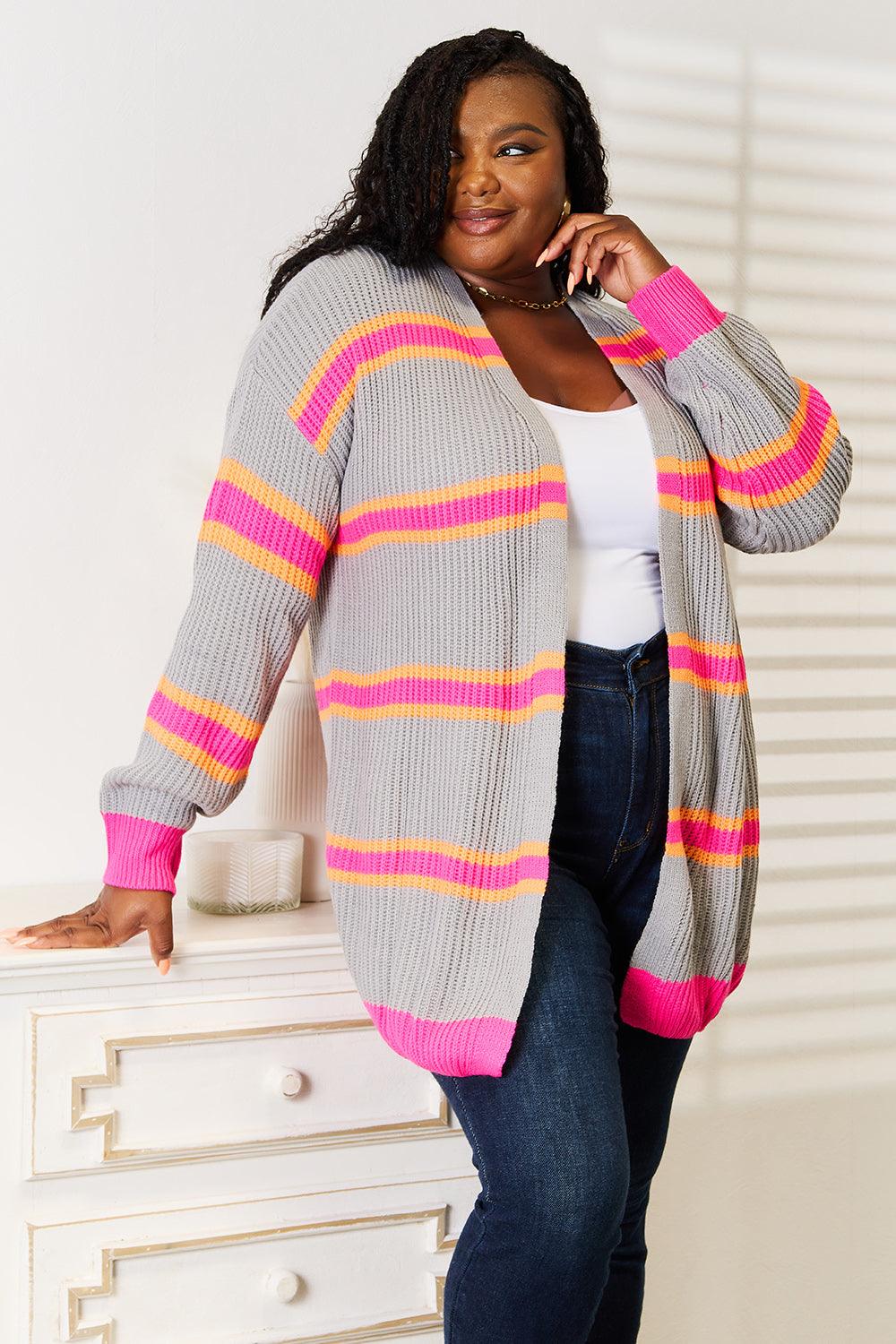 Woven Right Ribbed Long Sleeve Cardigan Carauana Store