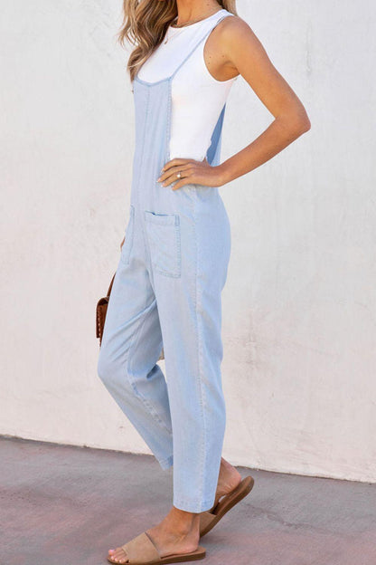 Spaghetti Strap Denim Overalls with Pockets Carauana Store