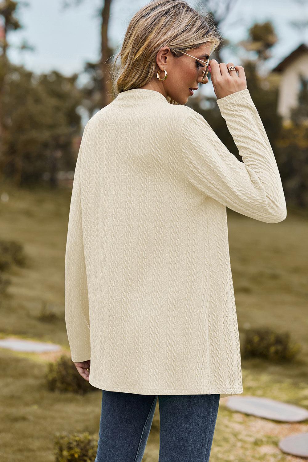 Textured Open Front Long Sleeve Cardigan Carauana Store