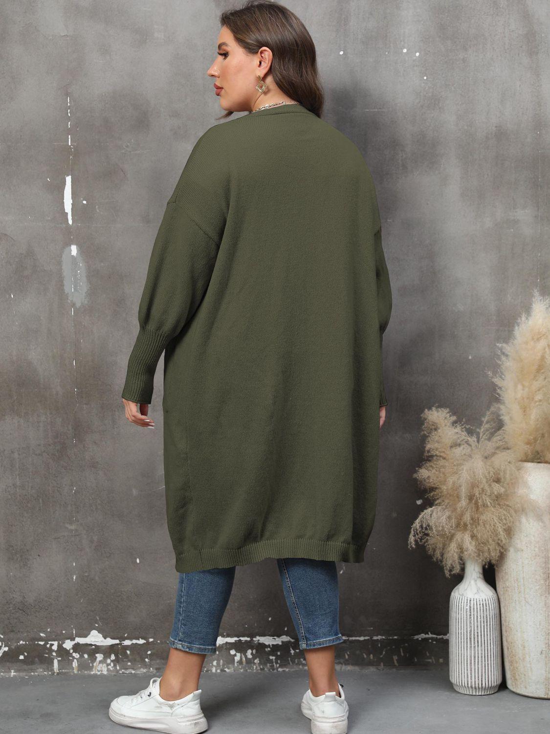 Plus Size Long Sleeve Pocketed Cardigan Carauana Store