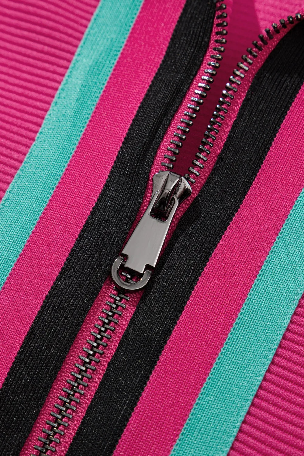 Striped Detail Flutter Sleeve Zipped Collar Top and Short Set Carauana Store