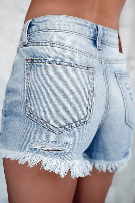 Distressed Raw Hem High Waist Denim Shorts Carauana Store