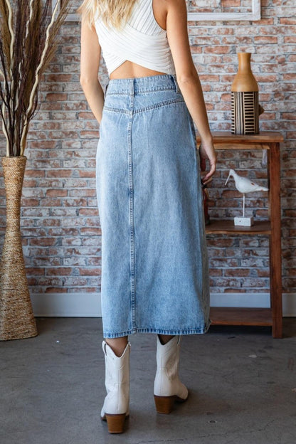 Veveret Slit Mid Rise Waist Denim Skirt Carauana Store