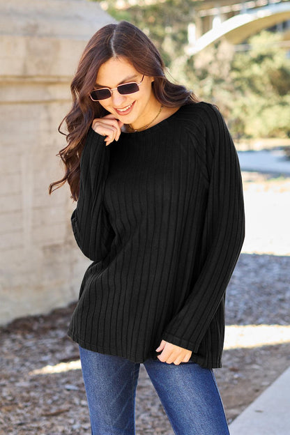 Basic Bae Full Size Ribbed Round Neck Long Sleeve Knit Top Carauana Store