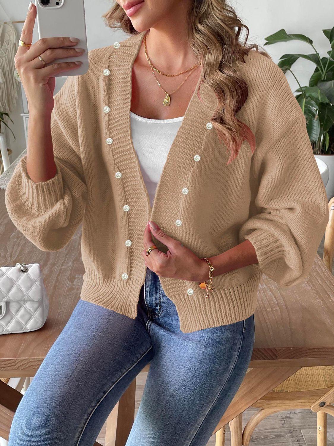 Pearl Open Front Long Sleeve Cardigan Carauana Store