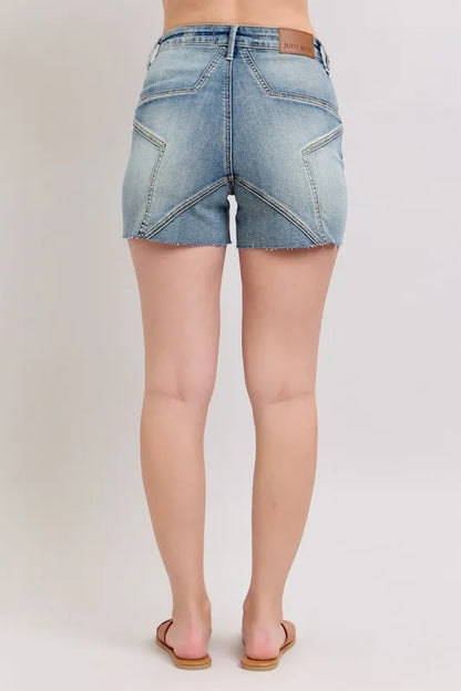 Judy Blue Full Size High Waist Star Seam Detail Denim Shorts Plus Size Carauana Store