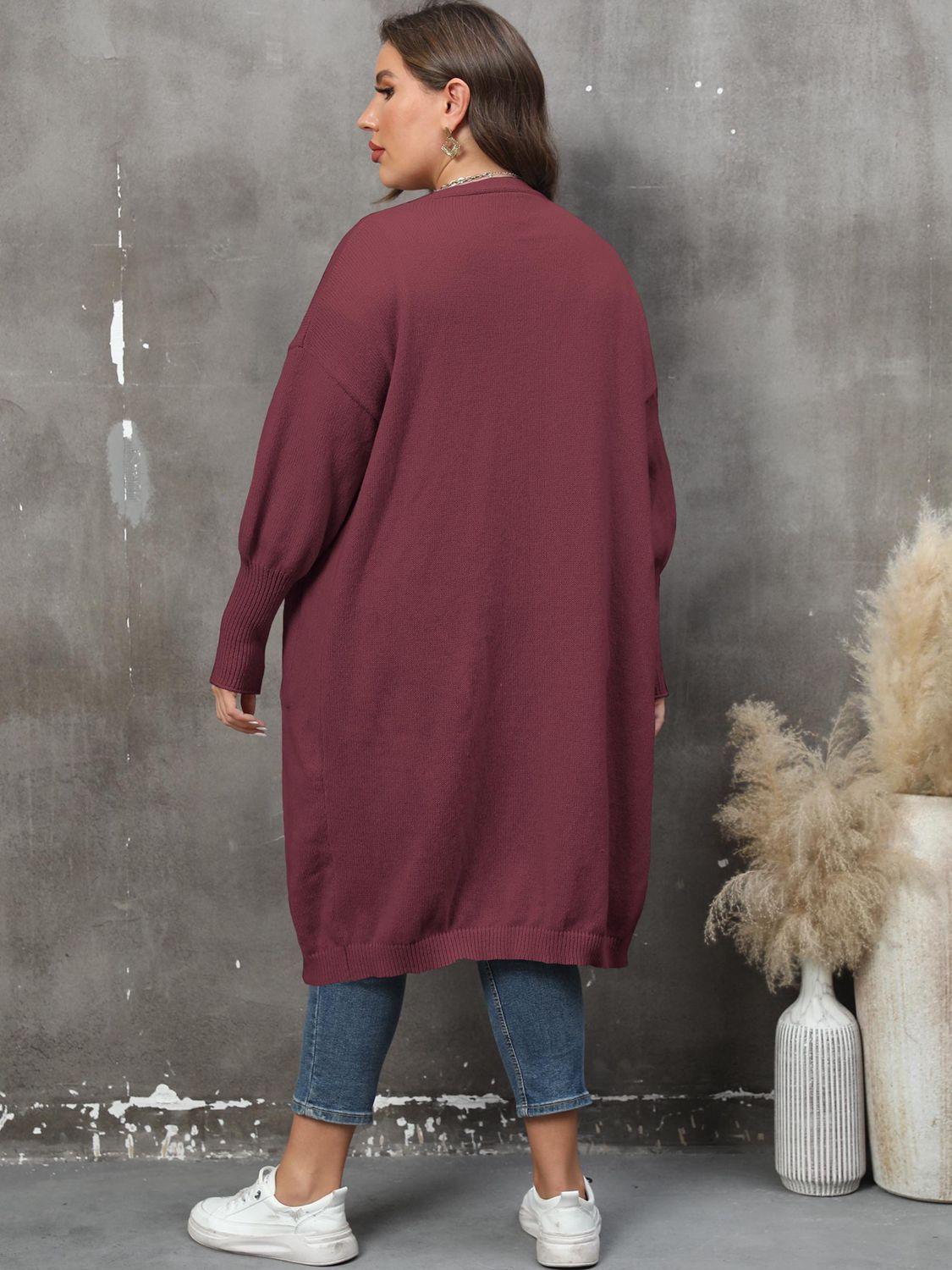 Plus Size Long Sleeve Pocketed Cardigan Carauana Store