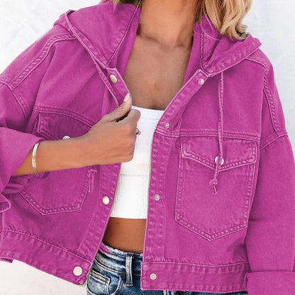 Hooded Dropped Shoulder Denim Jacket Carauana Store
