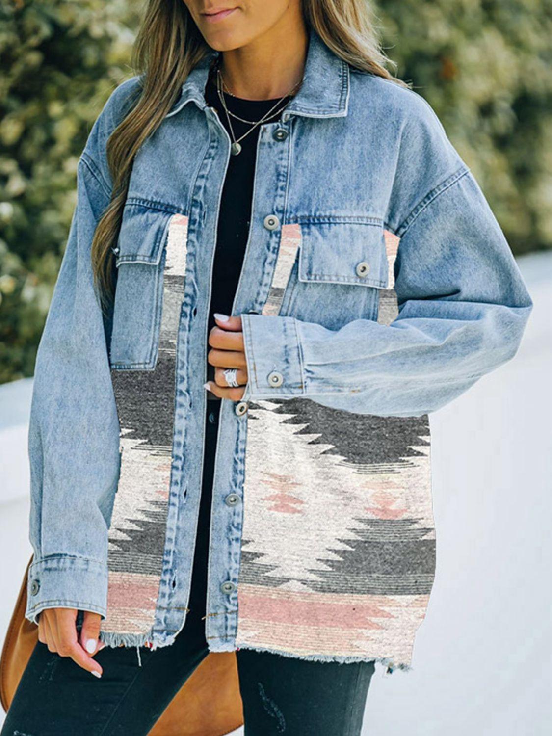 Collared Neck Dropped Shoulder Denim Jacket Carauana Store