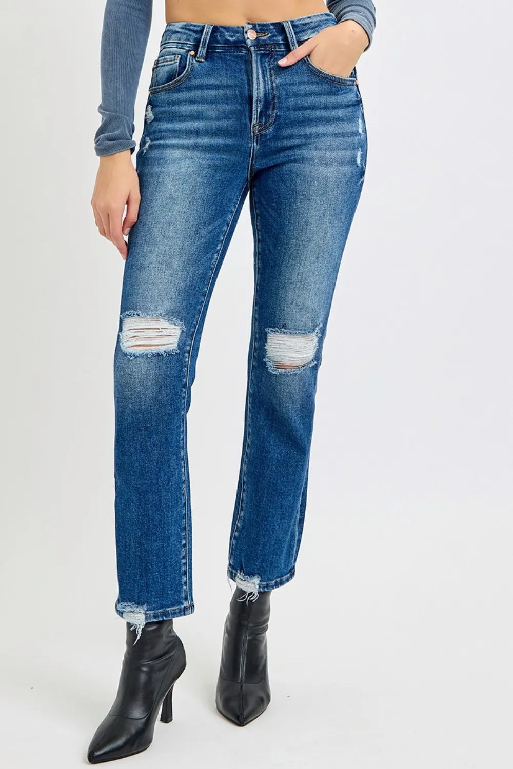 RISEN Full Size High Rise Distressed Crop Straight Jeans Carauana Store