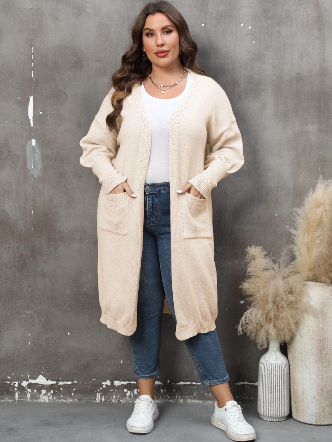 Plus Size Long Sleeve Pocketed Cardigan Carauana Store